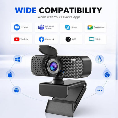 C26 1080P Webcam with Microphone, USB Computer Camera with Privacy Cover, Noise Reducing Mic, Auto Light Correction, 105° Wide Angle, Plug&Play for PC Mac Laptop Zoom Teams Streaming