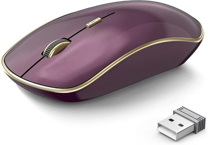 JOYACCESS J Wireless Mouse for Laptop, 2.4G Slim Wireless Silent Mouse, Portable Wireless Computer Mouse, 3200 DPI, USB Wireless Mouse for Desktop, Notebook, Chromebook, PC (Wine Red)