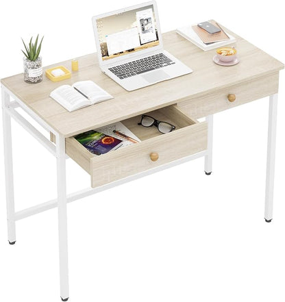 Weehom Computer Desk with Drawers, Home Office Desk for Writing, Studying, and Gaming - Sturdy and Spacious Workstation for PC and Laptop(Beige)