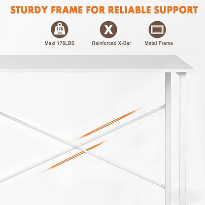 Sweetcrispy Computer Desk 31 Inch Home Office Desks for Small Spaces, Gaming Writing Study Work Table with Storage Bag and Headphone Hook for Bedroom, White