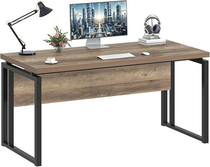 EXCEFUR Modern Computer Desk for Home Office, PC Laptop Gaming Desk, Metal Wood Study Writing Table Workstations for Bedroom Living Room, 53 Inch, Rustic Oak