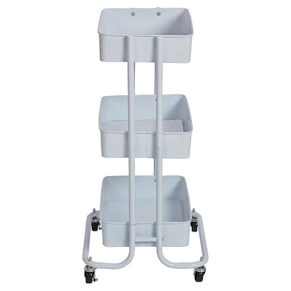 ECR4Kids 3-Tier Metal Rolling Utility Storage Cart, Multipurpose Organization, White