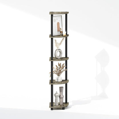 Furinno Turn-N-Tube Storage Shelves, 5-Tier Book Shelf, Corner Shelf, Toolless Open Shelves, for Organization and Storage, Living Room, Home Office, Hallway, Bedroom, French Oak