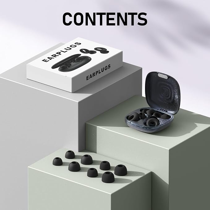 Noise Cancelling Ear Plugs for Sleeping, Concerts, Travel & Couples – Reusable Silicone Earplugs for Noise Reduction & Hearing Protection – 4 Pairs, Black + Black