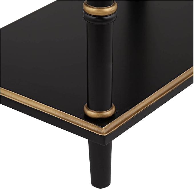 Cason Modern Glam Luxe Wood Rectangular Accent Side End Table 15" x 24" with Drawer and Shelf Black Gold Trim Handle for Living Room Bedroom Bedside Entryway Home House Office