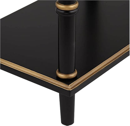 Cason Modern Glam Luxe Wood Rectangular Accent Side End Table 15" x 24" with Drawer and Shelf Black Gold Trim Handle for Living Room Bedroom Bedside Entryway Home House Office