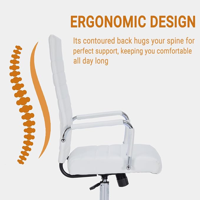Sidanli Ergonomic Desk Chairs, Executive Swivel Faux Leather High Back Chair with Comfortable Lumbar Support and Smooth Rolling Wheels for Office, White