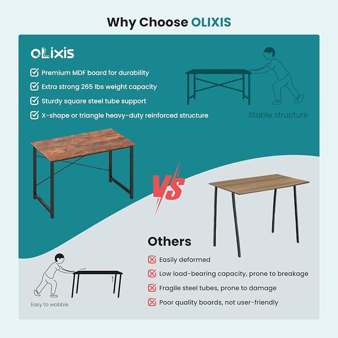 OLIXIS 44 Inch Home Office Desk, Small Computer Work Table with X-Shaped Reinforcement, Simple Modern Writing and Study Table for Home Office, Bedroom or Dorm Room, Rustic Brown