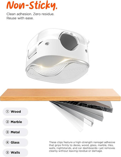 Cable Clips,12Pack Cord Holder Cord Organizer [1s Lock & Strongest Adhesive] Spring Cord Clips Phone Charger Wire Desk Cable Management Nightstand Home Office School Decor Women Cute Desk White