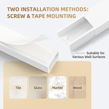 Delamu TV Cord Hider Wall, 472in Cable Hider, Large Cord Covers for 3-4 Wires on Wall, Paintable Cable Raceway to Hide Wires on Wall with 30 Raceways & 37 Accessories, 1.18in W x 0.67in H, White