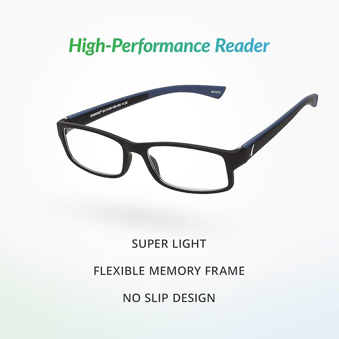 SPORTEX SAV Men's Ar4160 Reading Glasses - Flexible, Durable, Ultra-Lightweight, High-Performance Readers For Men