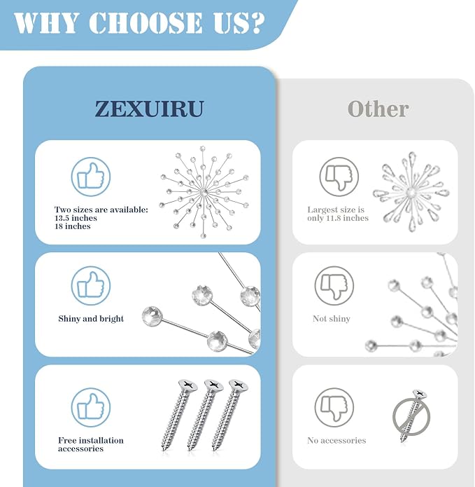 ZEXUIRU 3 Set Silver Starburst Wall Art for Home Decor Metal Bling Crystal Rhinestones Sunburst Wall Decor Sparkling Rhinestone Art Accent Silver - 18in