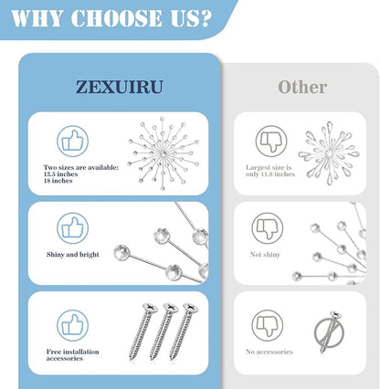 ZEXUIRU 3 Set Silver Starburst Wall Art for Home Decor Metal Bling Crystal Rhinestones Sunburst Wall Decor Sparkling Rhinestone Art Accent Silver - 18in