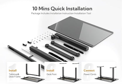 Claiks Glass Standing Desk, 48x24 Inch Electric Standing Desk Adjustable Height Quick Install Home Office Computer Desk, Black