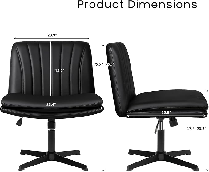 PUKAMI Criss Cross Chair,Comfy Cross Legged Office Desk Chair No Wheels,Modern Fabric Swivel Adjustable Height Mid Back Wide Seat for Home Office Computer (Pu Black)