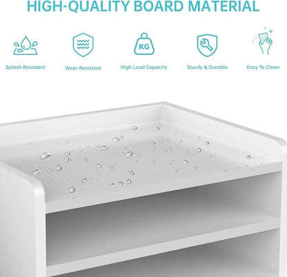 Multi-Tier Wood Desk File Organizer with Side File Rack, 3 Tray Shelves & Adjustable Drawer - Space-Efficient Design Easy to Assemble for Efficient Office Setup, Reduces Desk Clutter (White)