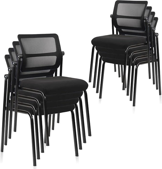 CLATINA Stacking Armless Office Waiting Room Chair with Adjustable Backrest, Stackable Mesh Guest Reception Desk Chairs with Ergonomic Lumbar Support for Conference Lobby Side School, Black, 8 Pack