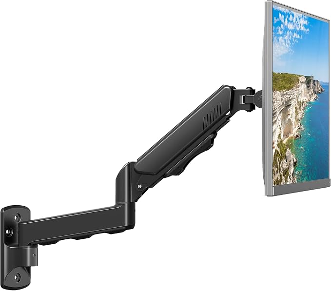 MOUNT PRO Monitor Wall Mount for 13 to 32 Inch Computer Screens, Single Monitor Mount with Tilt/Swivel/Rotation Adjustable, Gas Spring Wall Arm Holds up to 19.8lbs, Vesa Wall Mount 100x100