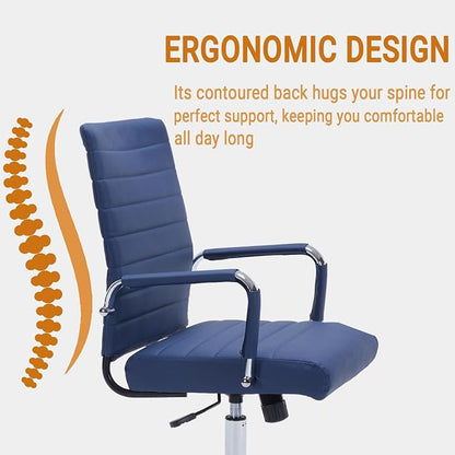 Sidanli Ergonomic Desk Chairs, Executive Swivel Faux Leather Mid Back Chair with Comfortable Lumbar Support and Smooth Rolling Wheels for Office, Navy Blue