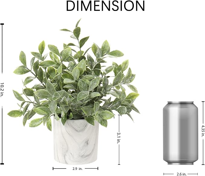Hollyone Mini Artificial Potted Plants Fake Plants in Marble Pots, 1Pcs Plastic Eucalyptus Greenery Faux Plants for Home Office Desk Room Centerpiece Shelf Décor