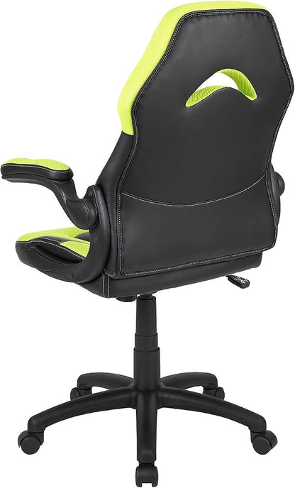 Flash Furniture X10 Gaming Chair Racing Office Ergonomic Computer PC Adjustable Swivel Chair with Flip-up Arms, Neon Green/Black LeatherSoft