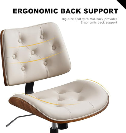 BV Armless Desk Chair with Wheels, 360 Swivel Home Office Chair No Arms, Height Adjustable Task Chair for Small Space, PU Leather Office Chair, Rolling Chair for Reading Room, Conference Room, Beige