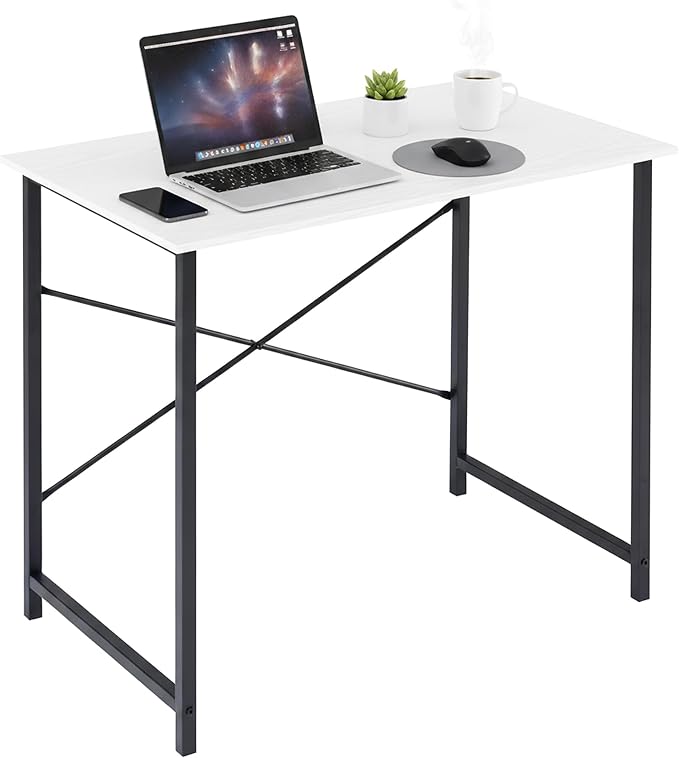 Computer Desk 32 Inch, Simple Home Office Desk Study Writing Table, Sturdy Metal Frame, Scratch-Resistant MDF Desktop for Bedroom Dorm Workspace Small Space, White