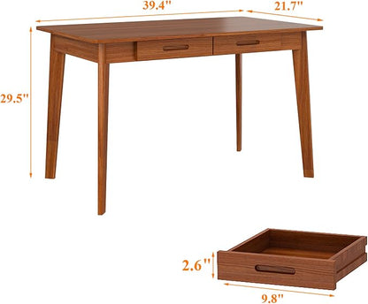 Timechee 40 Inch Compact Computer Gaming Desk, Study Work Office Desk with 2 Storage Drawers, Rectangular Study Reading Table, Simple Computer Writing Table for Home Office, Living Room,Walnut Color
