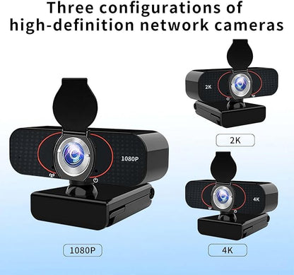 2K Webcam for Computer/Laptop/Desktop/PC, Camera with Microphone, USB Plug&Play, Auto Low Light Correction, Privacy Cover, Tripod, Wide Angle for Meeting/Online Video/Zoom