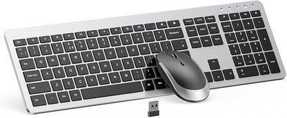 Wireless Keyboard and Mouse Combo - seenda Full Size Slim Thin Wireless Keyboard Mouse with On/Off Switch on Both Keyboard and Mouse - (Black and Silver)