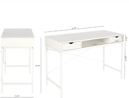 JJS 48' Writing Desk with Drawers, Contemporary Home Office Large Computer Laptop Workstation with Storage, White Drawer