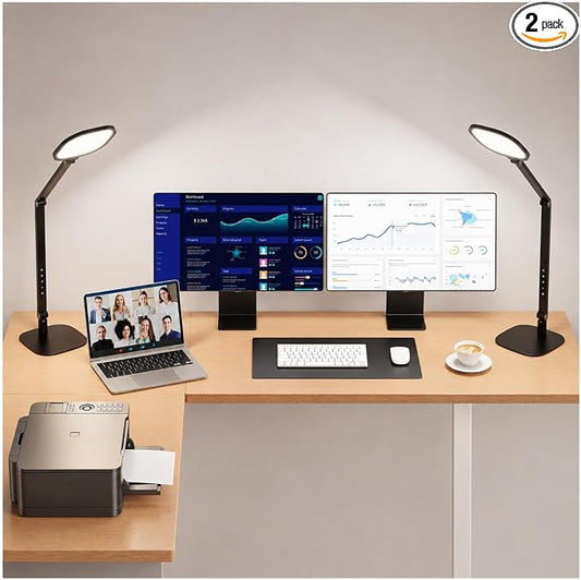 LitONES LED Desk Lamp for Home Office, Professional Eye-Caring Diffused Desk Light, 3 Color 10 Brightness Computer Light, Dimmable Office Lamp with Memory & Timer Func, Metal Swing Arm Table Lamp
