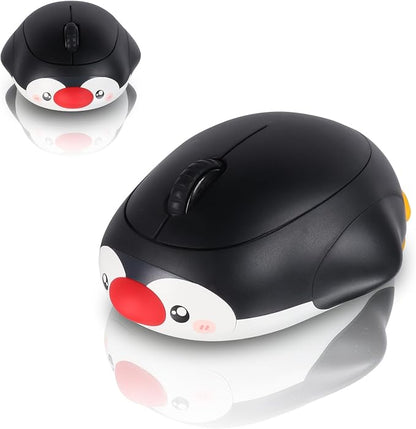 Cute Penguin Bluetooth Wireless Mouse -Rechargeable,Dual Mode Connection, Silent Scroll Wheel, 1600 DPI - Perfect for Laptops, PCs, and Tablets (Black)