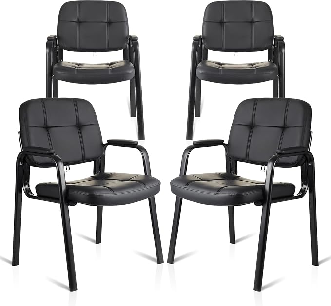 CLATINA Waiting Room Guest Chair with Bonded Leather Padded Arm Rest for Office Reception and Conference Desk Black 4 Pack