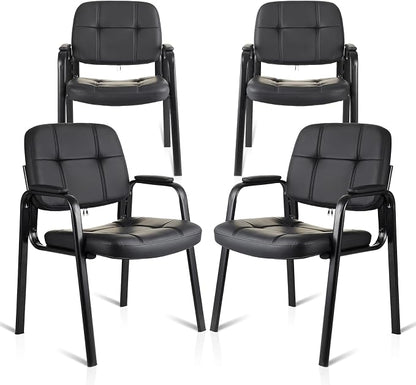 CLATINA Waiting Room Guest Chair with Bonded Leather Padded Arm Rest for Office Reception and Conference Desk Black 4 Pack