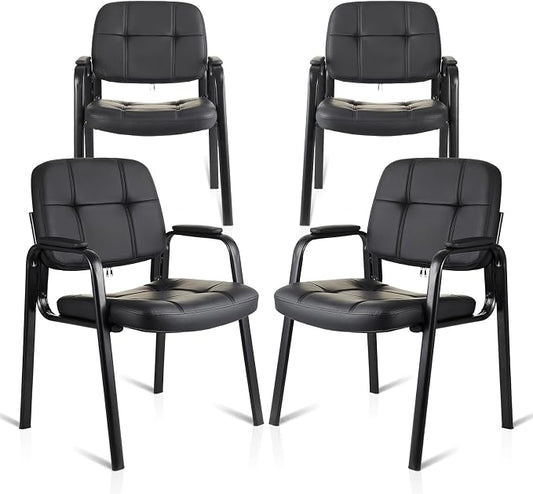 CLATINA Waiting Room Guest Chair with Bonded Leather Padded Arm Rest for Office Reception and Conference Desk Black 4 Pack