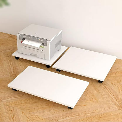 Under Desk Printer Stand with 4 Caster Wheels Office Movable Printer Copier Stand CPU Holder White Rolling Plant Rack Tray