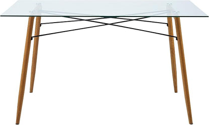Teamson Home Minimalista Modern Glass Top Dining Table with Metal Legs for Kitchen Living Room Study Home Office, 30 inch Height, Glass/Wood