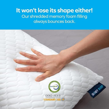 Sidney Sleep Adjustable Bed Pillow for Neck and Shoulder Support with Extra Shredded Fill - Cervical Contour Pillow for Side and Back Sleepers. Standard Size 19" x 26" CertiPUR-US Certified (White)