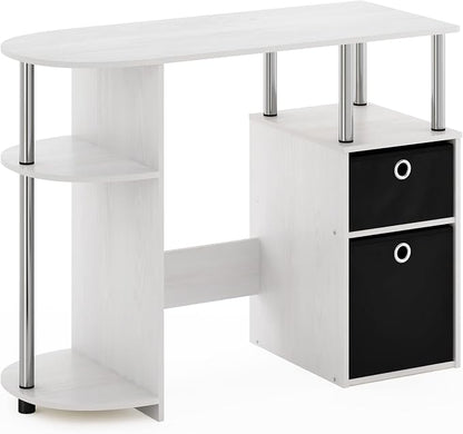 Furinno Jaya Simplistic Computer Study Desk, White Oak/Chrome/Black