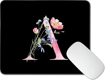 Mouse Pad Pinks Flowers Initial Letters Mousepad Desktop Laptop Computer Accessories Home Office Gaming Work Desk Computer Non-Slip Rubber Monogram Floral Alphabet A-Z mousepad (A)