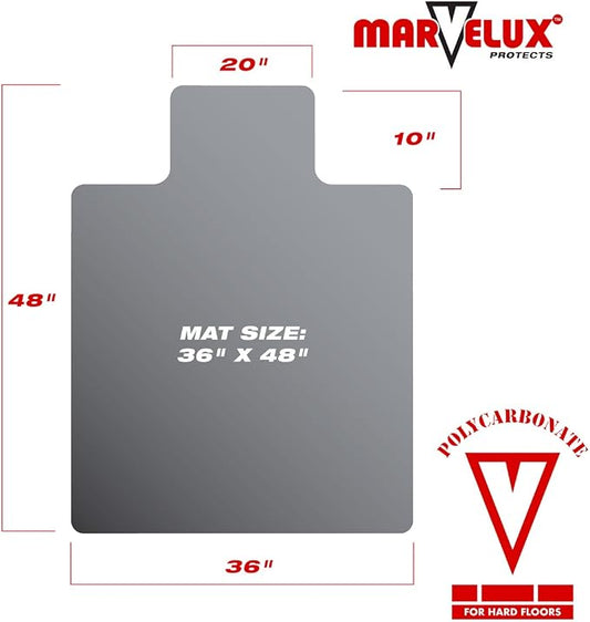 Marvelux Heavy Duty Polycarbonate Office Chair Mat for Hardwood Floors 36" x 48", Clear Hard Floor Protector Mat, Lipped Shaped Floormat for Under Office Desks, Shipped Rolled