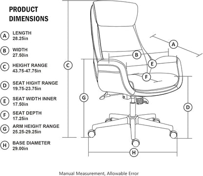 Glitzhome High Back Office Chair,Modern Ergonomic Swivel Office Chair,Adjustable Home Office Desk Chair with Lumbar Support,Black & Camel