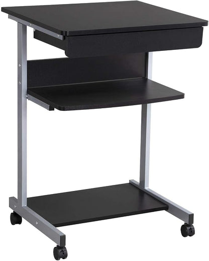 Topeakmart Mobile Computer Desk Office Desk Laptop Computer Table Study Writing Desk with Drawers and Printer Shelf on Wheels for Home Office