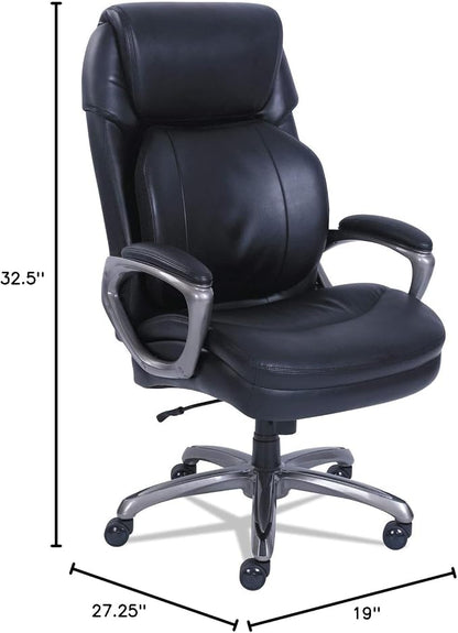SertaPedic Cosset Big and Tall Executive Chair, Supports Up to 400 Lb, 19" to 22" Seat Height, Black Seat/Back, Slate Base