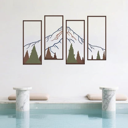 ruelen 4 Pcs Metal Mountain and Forest Wall Decor Colorful Landscape Mountain Wall Art Pine Tree Forest Wall Decoration Rustic Nature Wall Decor for Living Room Home Office Bathroom Indoor (Large)