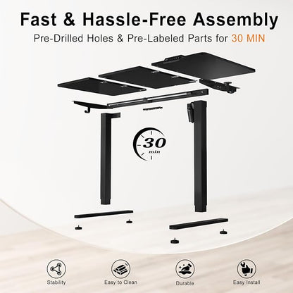Electric Standing Desk, 55x24 Inches Height Adjustable Sit Stand up Desk with 3 Memory Presets & Child Lock, Quiet Motor, Heavy Duty Steel Frame, for Multi-Monitor Setup, Black