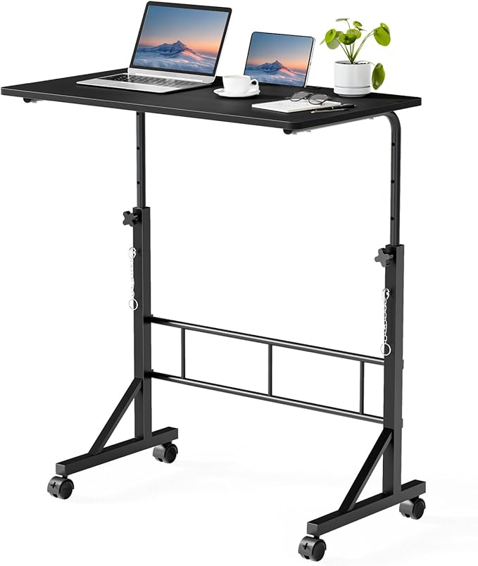 DUMOS 31.5" Walking Pad Desk, Portable Adjustable Height Rolling Laptop Desk with Lockable Wheels, Mobile Stand Up Computer Workstation for Treadmill Home Office Black