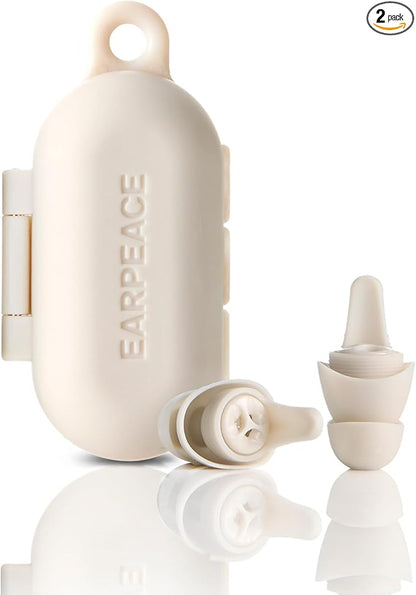 EARPEACE Everyday Noise Control & Noise Reduction Ear Plugs - High-Fidelity Earplugs, Comfortable & Reusable Earplugs for Travel, Sleep, Work, Snoring Blocking, Includes Carrying Case - Cream