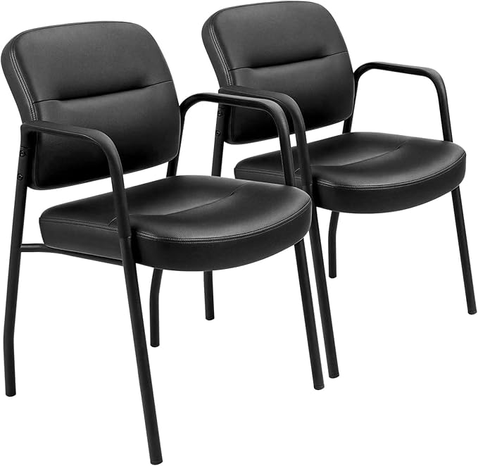 Devoko Waiting Room Office Reception Chairs Executive Leather Guest Chairs with Armrest Ergonomic Upholstered Lumbar Support Side Chairs (2 Pack)